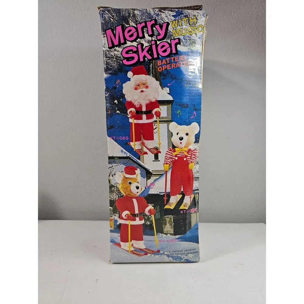 Vintage Merry Skier Animated Skiing Bear Plays‎ Music With Box - As Is  - Read